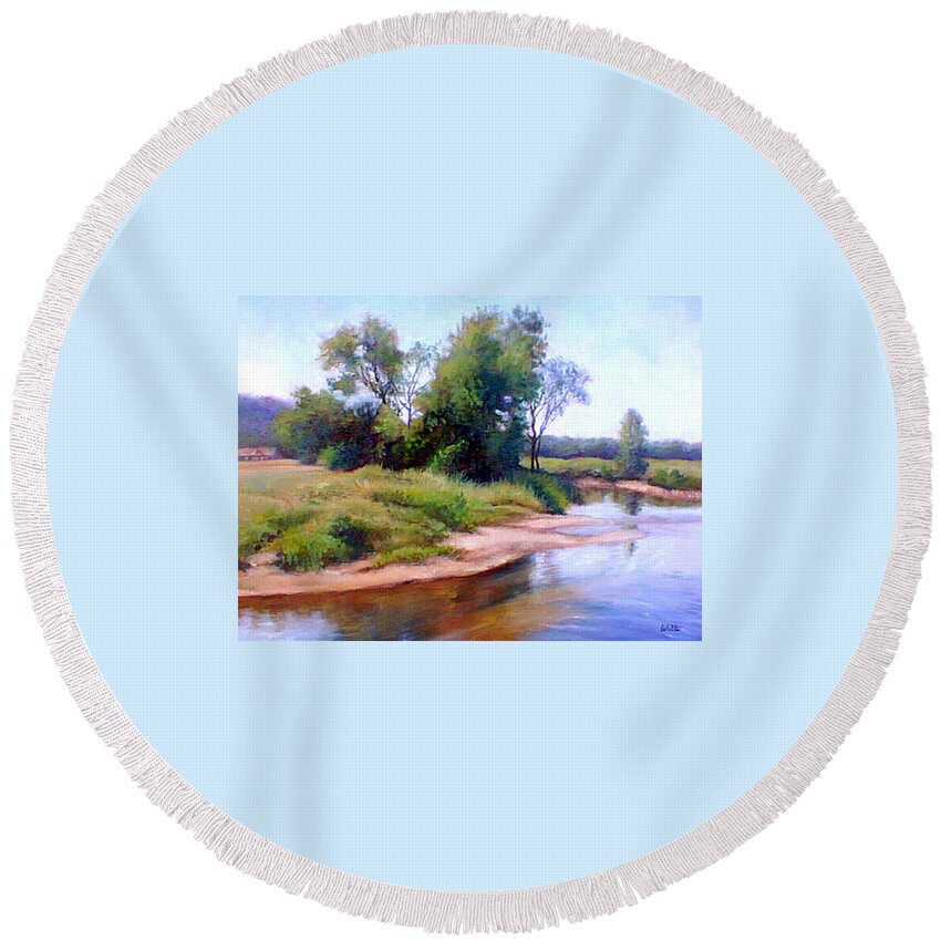 River Round Beach Towel featuring the painting Shallow River by Marie Witte