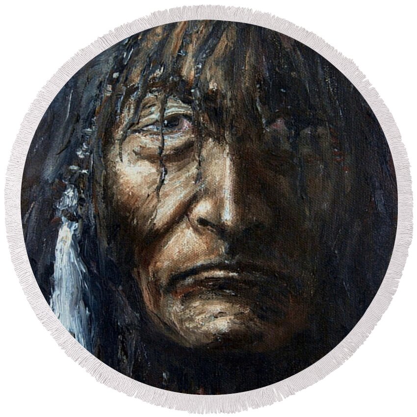 Shaman Round Beach Towel featuring the painting Shaman by Arturas Slapsys