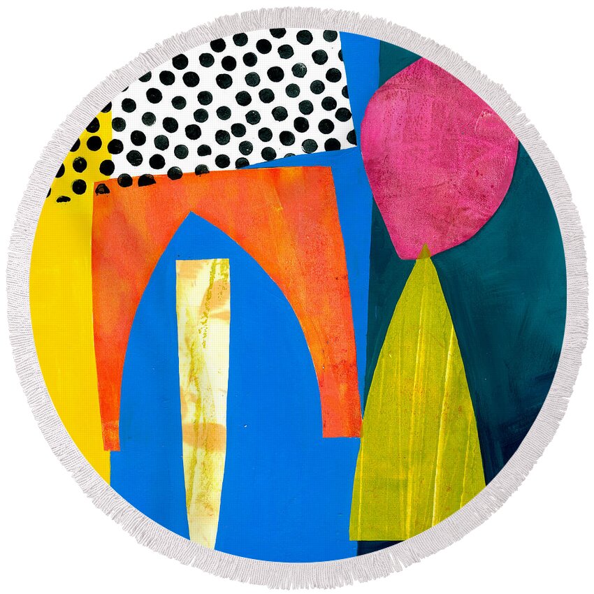 Jane Davies Round Beach Towel featuring the painting Shapes 2 by Jane Davies