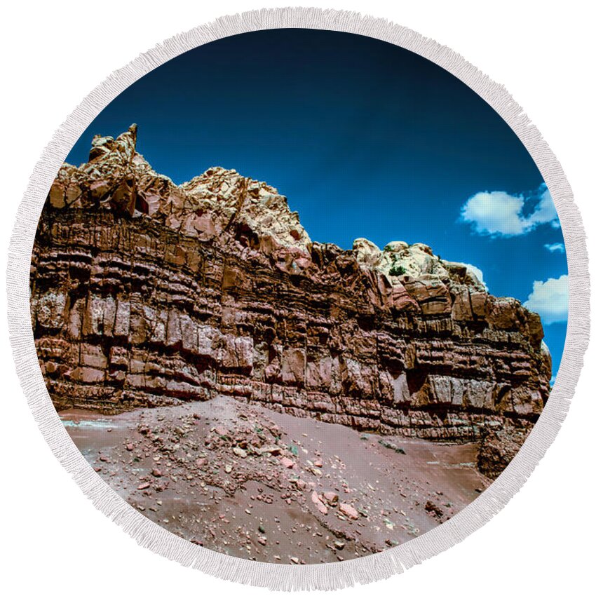 New Mexico Round Beach Towel featuring the photograph Shaping Rock by Jim Buchanan