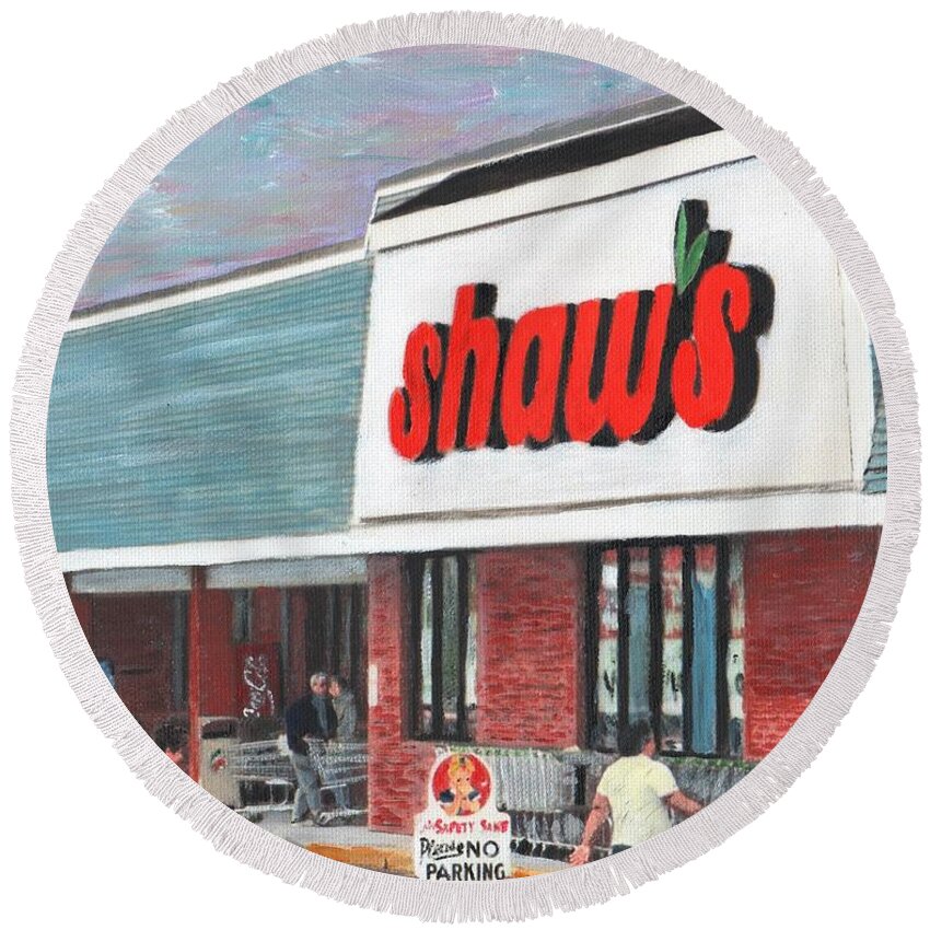 Groceries Round Beach Towel featuring the painting Shaw's Supermarket 1992 by Cliff Wilson