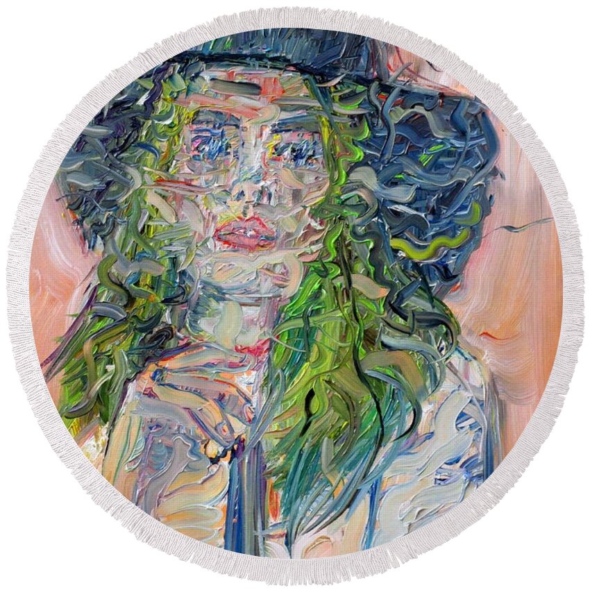Lady Round Beach Towel featuring the painting She Brings The Rain by Fabrizio Cassetta