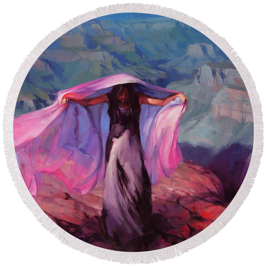 Dancer Round Beach Towel featuring the painting She Danced by the Light of the Moon by Steve Henderson
