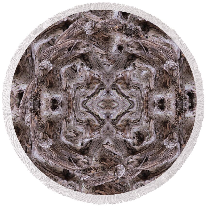 Mandala Round Beach Towel featuring the digital art Sheep's Head Vortex Kaleidoscope by Julia L Wright