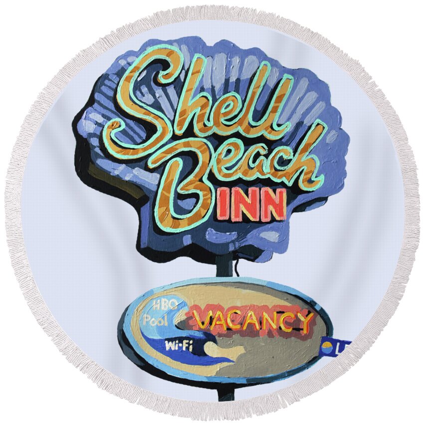 Shell Beach Inn Round Beach Towel featuring the painting Shell Beach Inn by Melinda Patrick