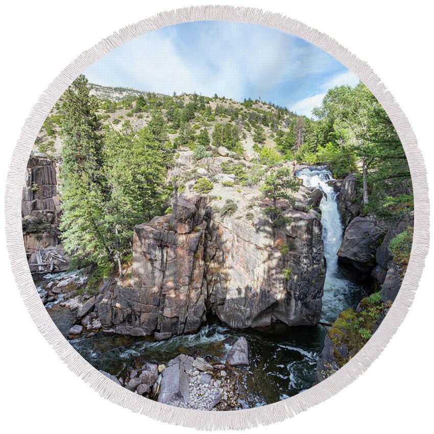 Wyoming Round Beach Towel featuring the photograph Shell Falls and Canyon by Jess Kraft