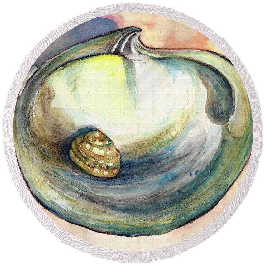 Shell Round Beach Towel featuring the painting Shell Study by AnneMarie Welsh