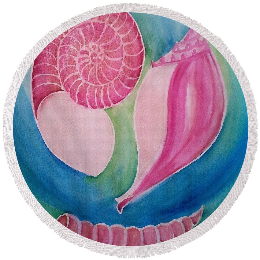 Sea Shells Round Beach Towel featuring the painting Shells by Susan Nielsen