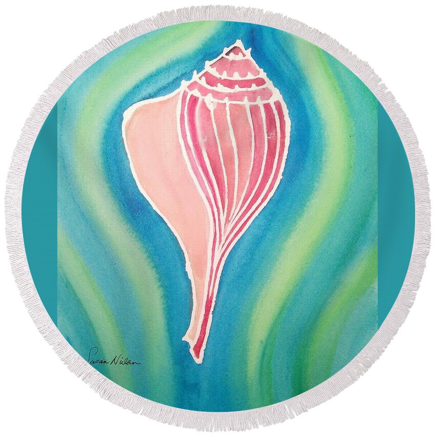 Shell Round Beach Towel featuring the painting Shellswoop by Susan Nielsen