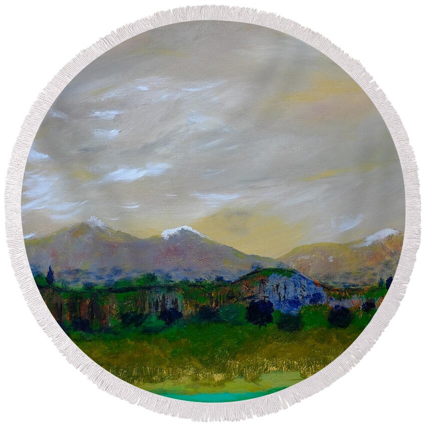 Landscape Round Beach Towel featuring the painting Sheltering Sky II by Dick Bourgault