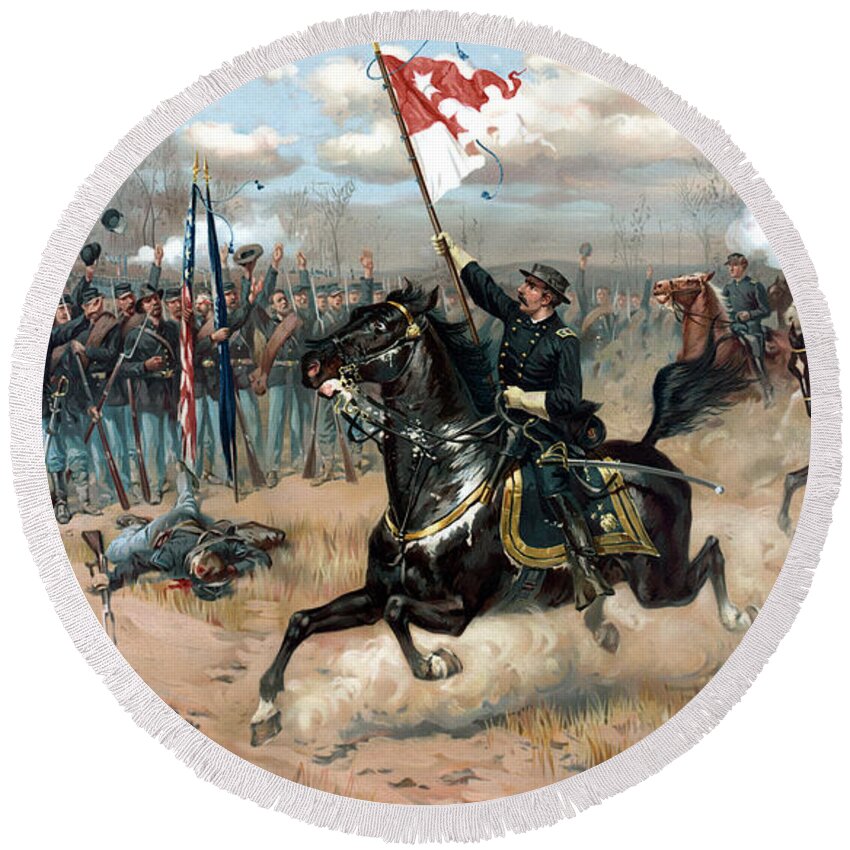 Sheridans Ride Round Beach Towel featuring the painting Sheridan's Ride by War Is Hell Store