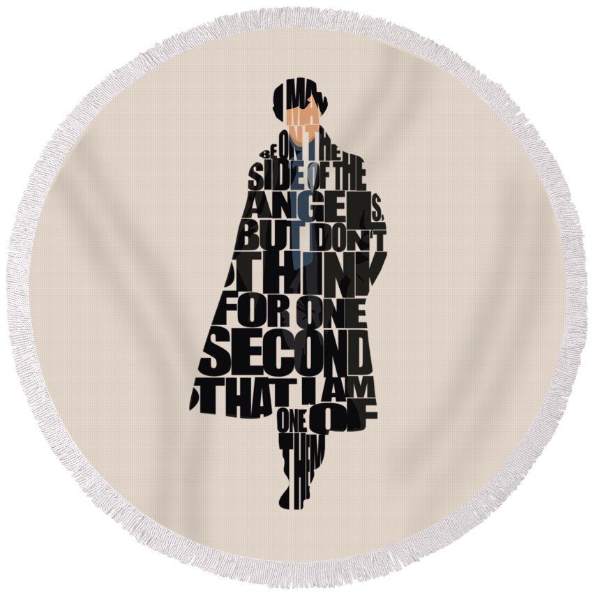 Sherlock Round Beach Towel featuring the digital art Sherlock - Benedict Cumberbatch by Inspirowl Design