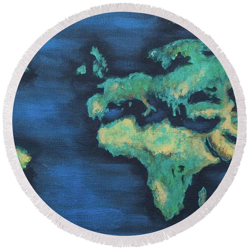 Earth Round Beach Towel featuring the painting Shimmering Earth by Neslihan Ergul Colley