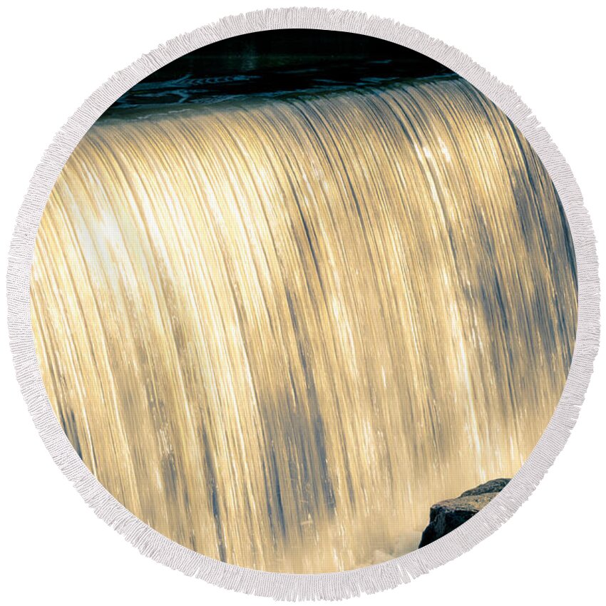Crabtree Creek Round Beach Towel featuring the photograph Shimmering Waterfall by Anthony Doudt