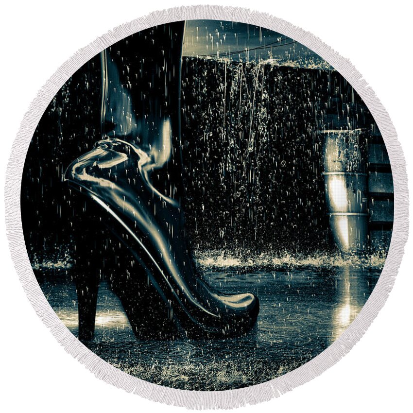 Dreamscape Round Beach Towel featuring the photograph Shiny Boots Of Leather by Bob Orsillo