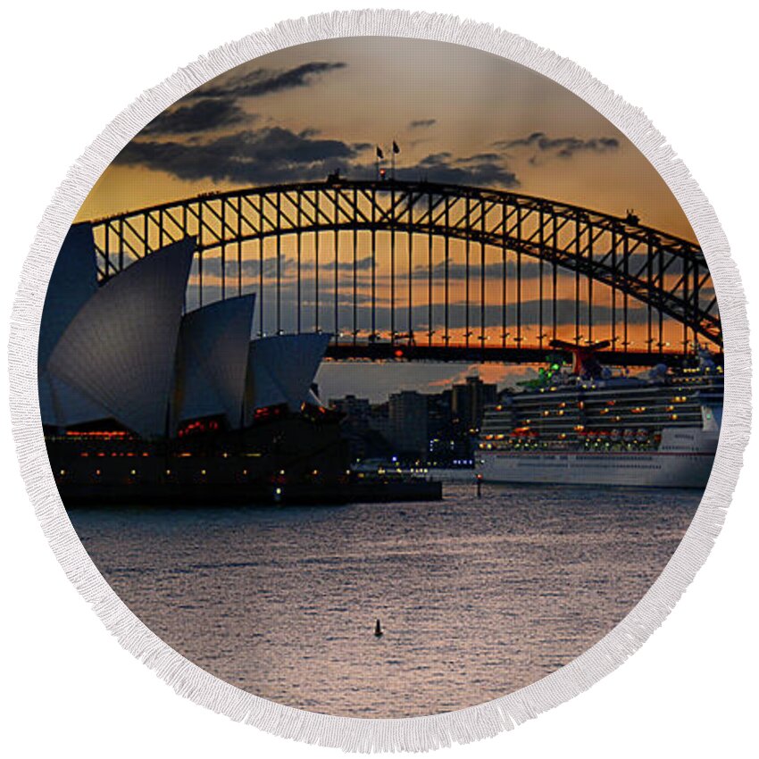 Sydney Round Beach Towel featuring the photograph Ships Came into Our Harbor by Andrei SKY