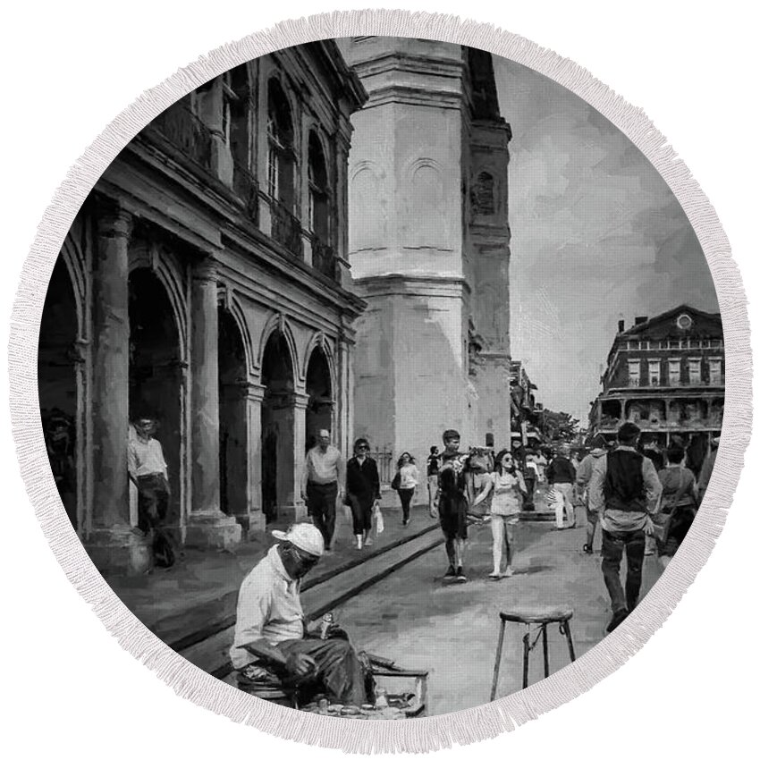 Shoe Round Beach Towel featuring the photograph Shoeshine Man in Jackson Square- NOLA by Kathleen K Parker