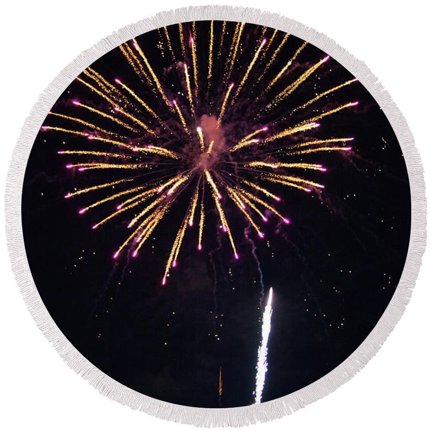 Fireworks Round Beach Towel featuring the photograph Shoot For The Stars by Karol Livote