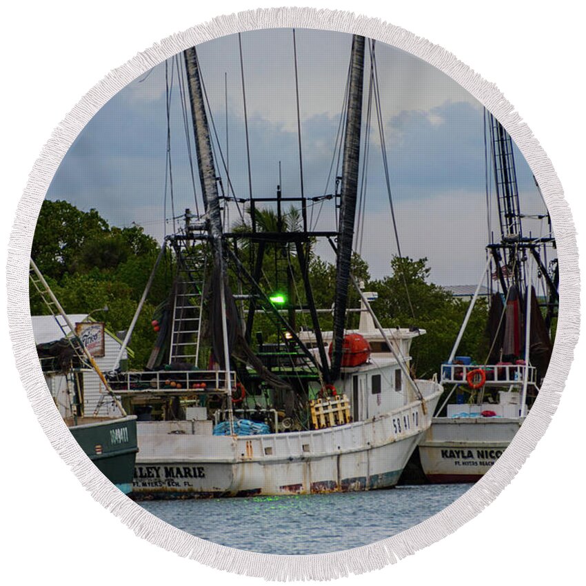 Maritime Round Beach Towel featuring the photograph Shrimp Boat by Artful Imagery