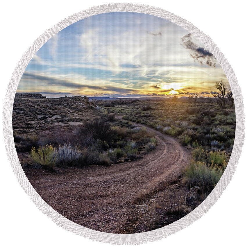 Usa Round Beach Towel featuring the photograph Side road by SAURAVphoto Online Store