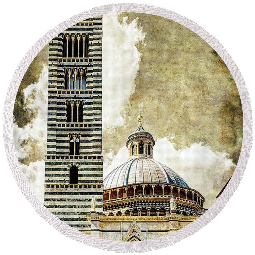 Siena Round Beach Towel featuring the photograph Siena Duomo tower and cupola by Weston Westmoreland