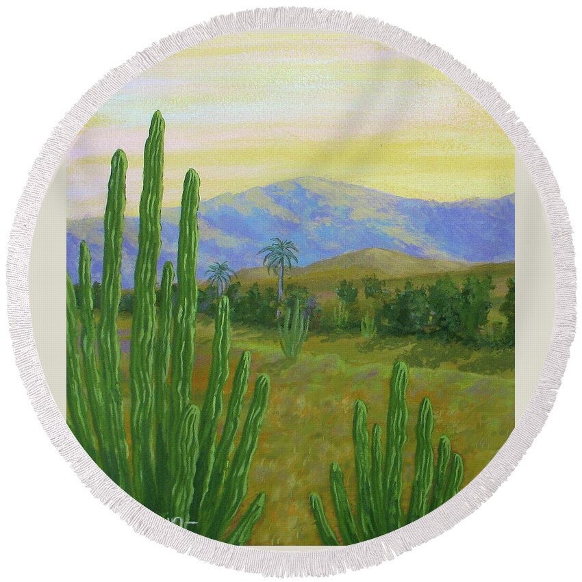  Round Beach Towel featuring the painting Sierra Madre by Jeff Sartain