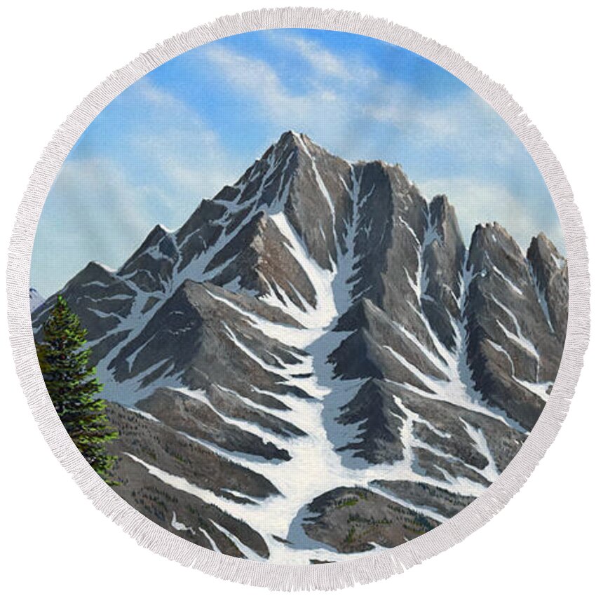 Mountains Round Beach Towel featuring the painting Sierra Peaks by Frank Wilson