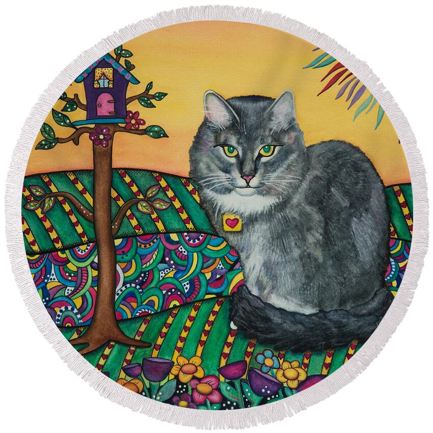 Cat Round Beach Towel featuring the painting Sierra the Beloved Cat by Lori A Miller