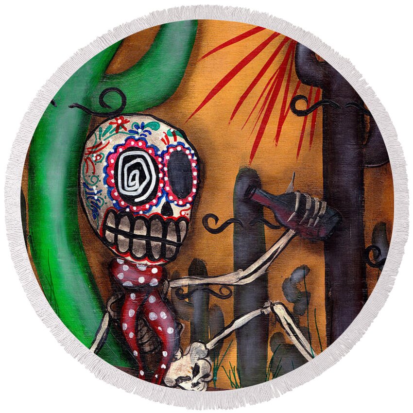 Day Of The Dead Round Beach Towel featuring the painting Siesta by Abril Andrade