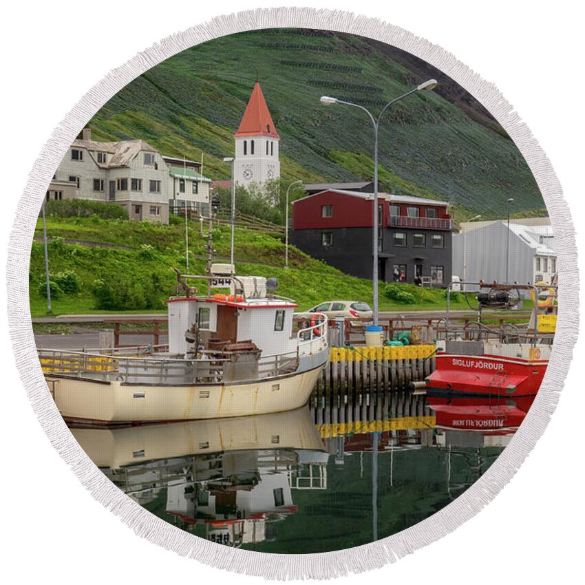 Iceland Round Beach Towel featuring the photograph Siglufjorour, Iceland by Tom Singleton