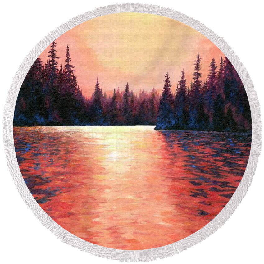 River Scenes Round Beach Towel featuring the painting Silent Treasures by Lucy West