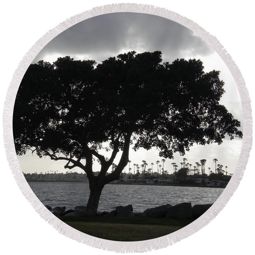 Mission Bay Round Beach Towel featuring the photograph Silhouette of Tree by Bridgette Gomes