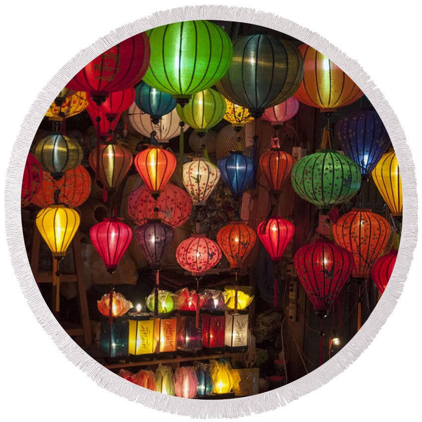 Vietnamese Silk Lanterns Round Beach Towel featuring the photograph Silk Lanterns by Rob Hemphill