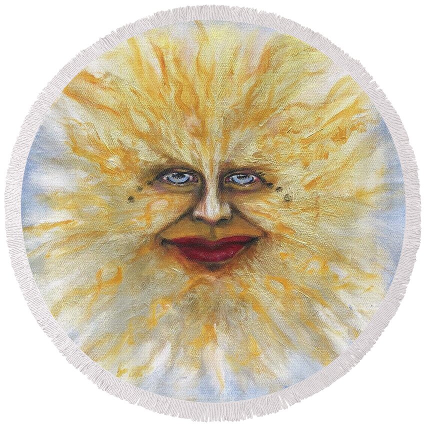 Sun Round Beach Towel featuring the painting Silver, Blue and Gold by Leandria Goodman