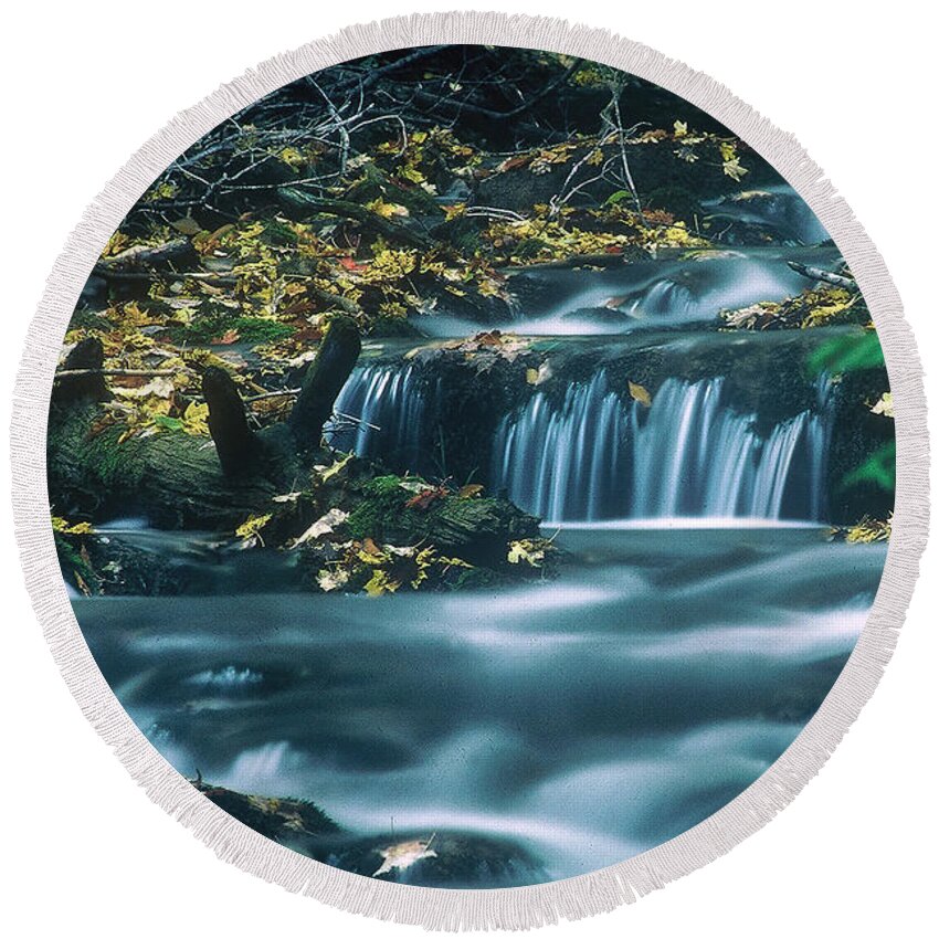 Creek Round Beach Towel featuring the photograph Silver Creek by DArcy Evans