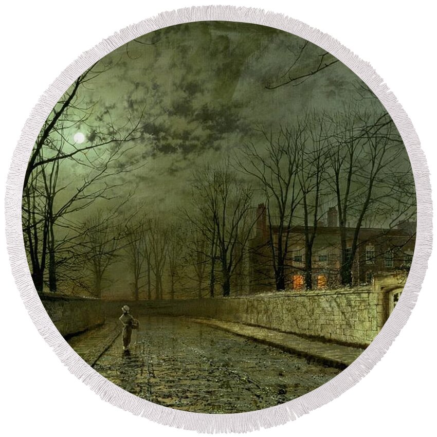 Silver Moonlight Round Beach Towel featuring the painting Silver Moonlight by John Atkinson Grimshaw