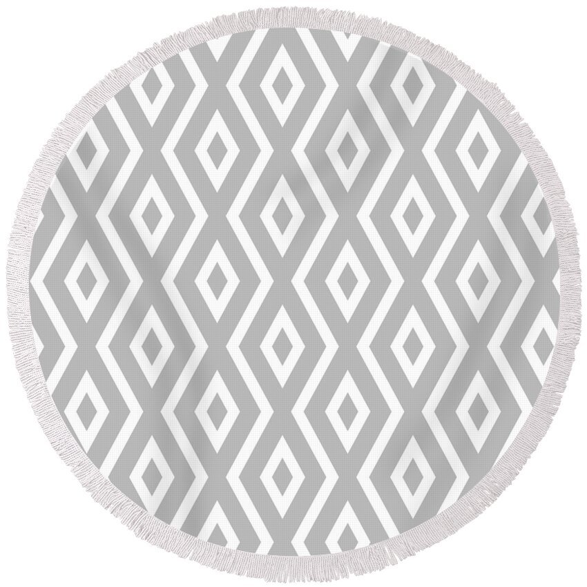 Silver Round Beach Towel featuring the mixed media Silver Pattern by Christina Rollo