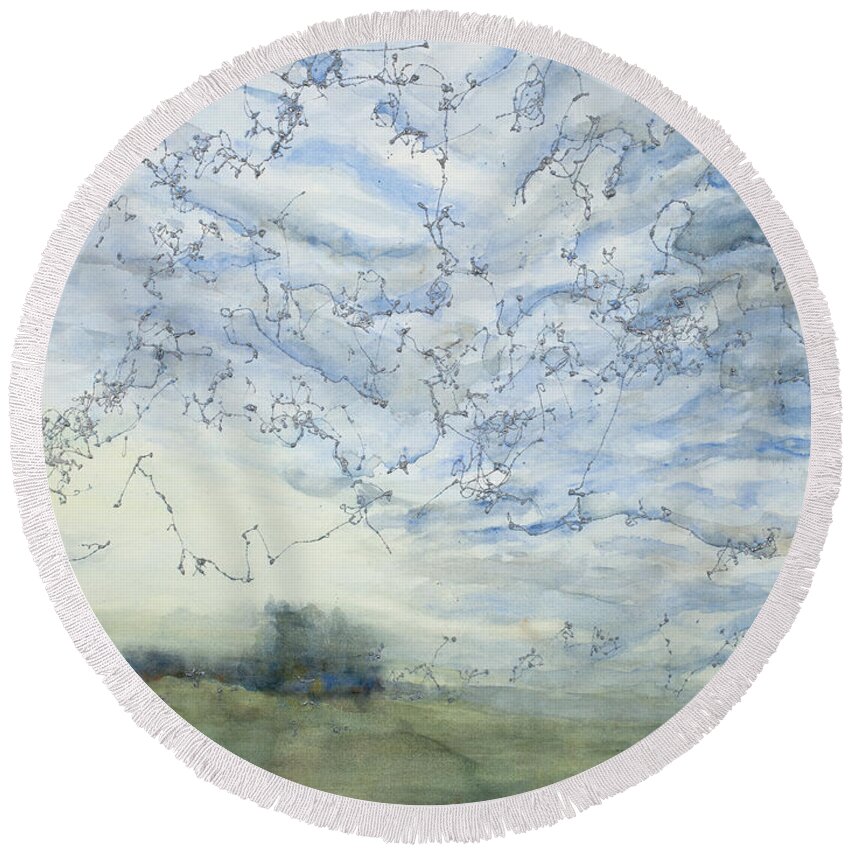 Sky Round Beach Towel featuring the painting Silver Sky by Mary Benke