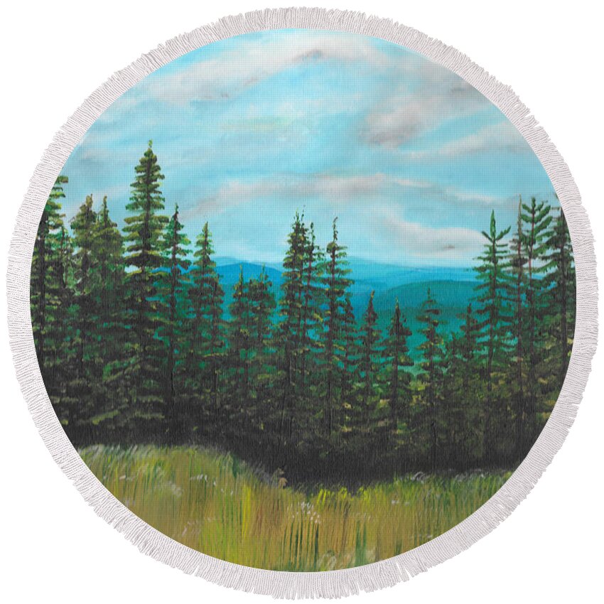 Mountains Round Beach Towel featuring the painting Silver Star by David Bigelow