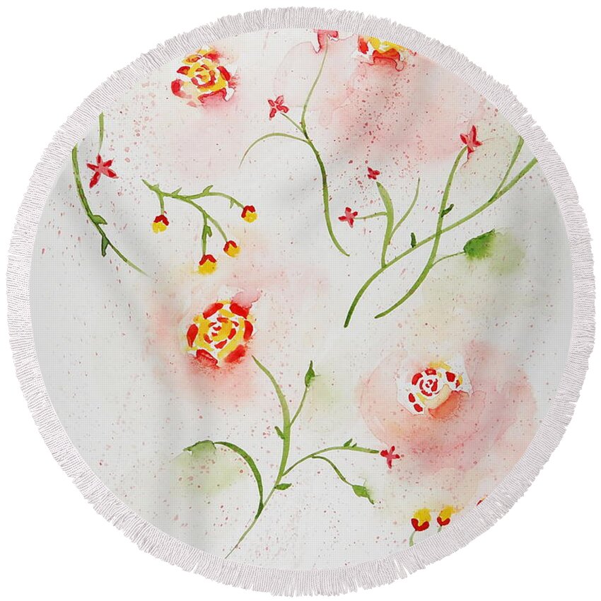 Flower Round Beach Towel featuring the painting Simple Flowers #2 by Carol Crisafi