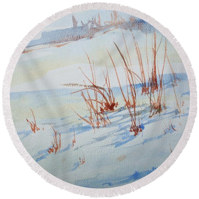 Landscape Paintings Round Beach Towel featuring the painting Simple Sketch by Julie Lueders 