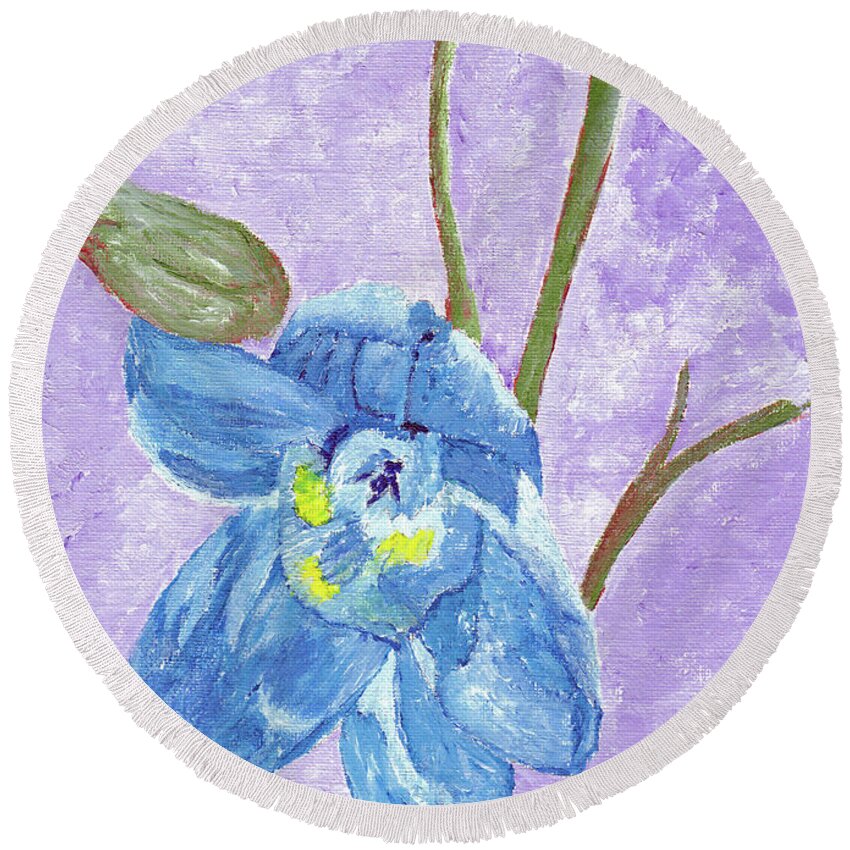 Delphinium Round Beach Towel featuring the painting Single Delphinium Flower by William Bowers