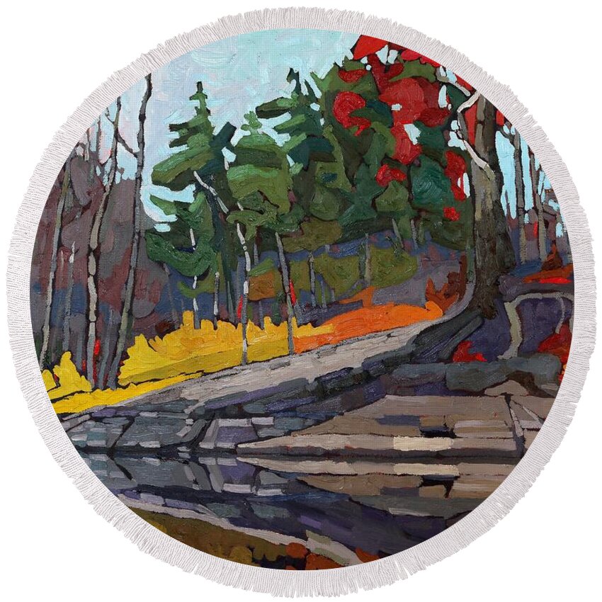 Red Round Beach Towel featuring the painting Singleton Autumn by Phil Chadwick