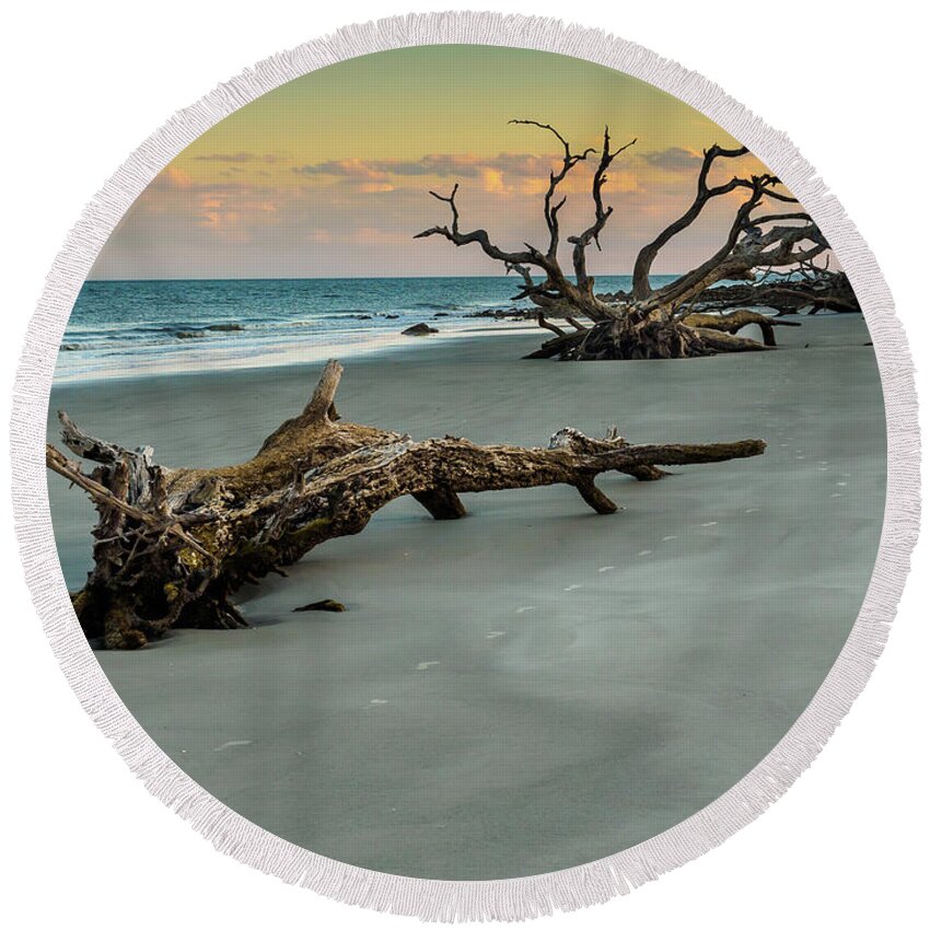 Georgia Round Beach Towel featuring the photograph Sunset on Jekyll Island by Louis Dallara
