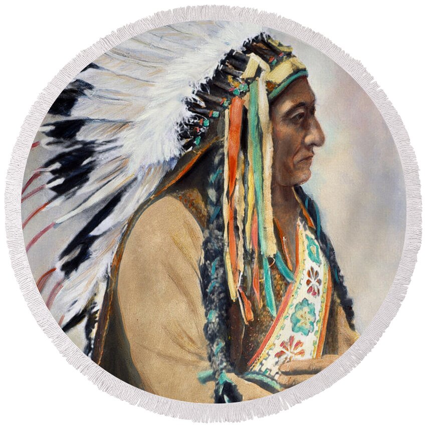 19th Century Round Beach Towel featuring the photograph Sitting Bull (1834-1890) by Granger