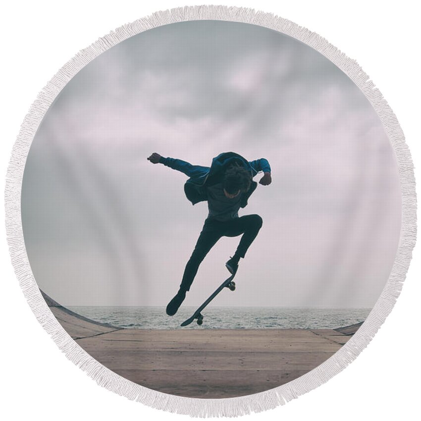 Skate Round Beach Towel featuring the photograph Skater Boy 004 by Clayton Bastiani