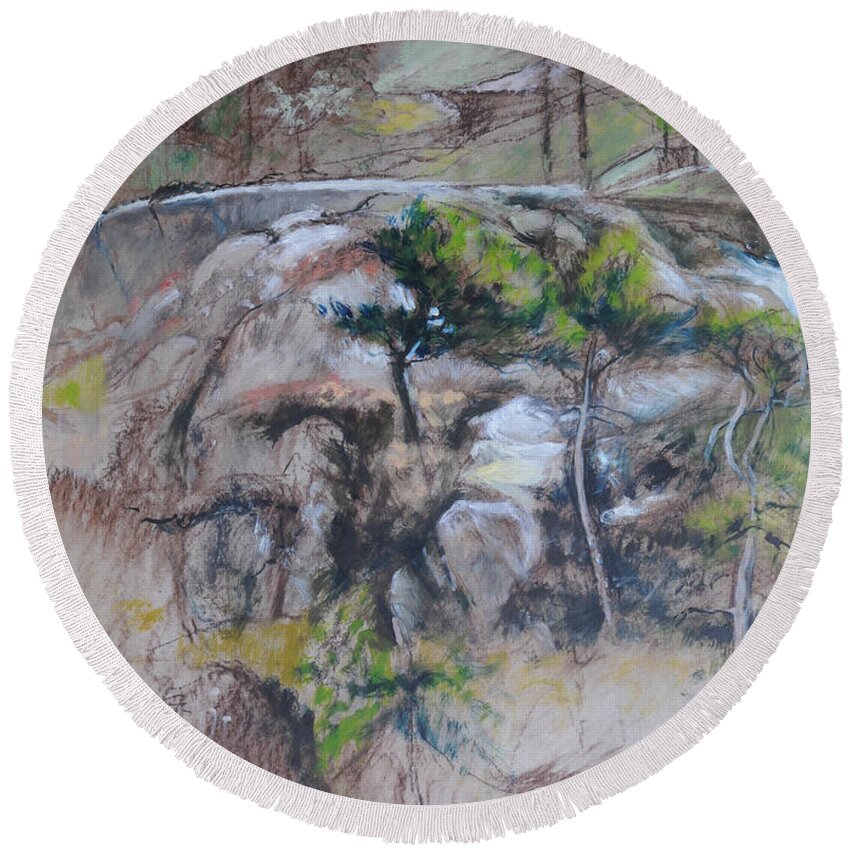  Round Beach Towel featuring the painting Sketch for Ogwen painting 2 by Harry Robertson