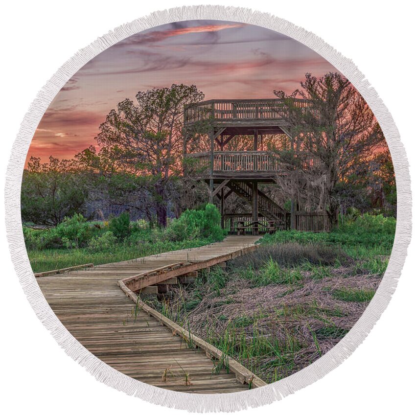 American Round Beach Towel featuring the photograph Skidaway Island State Park Overlook by Traveler's Pics