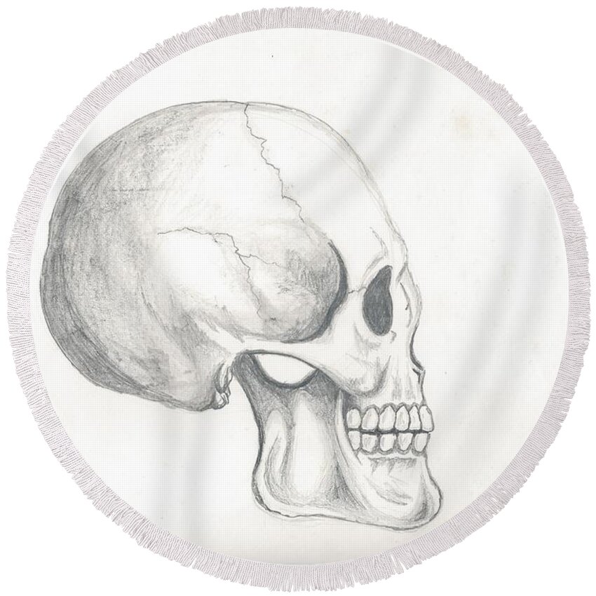 Pencil Round Beach Towel featuring the drawing Skull Study by Reed Novotny
