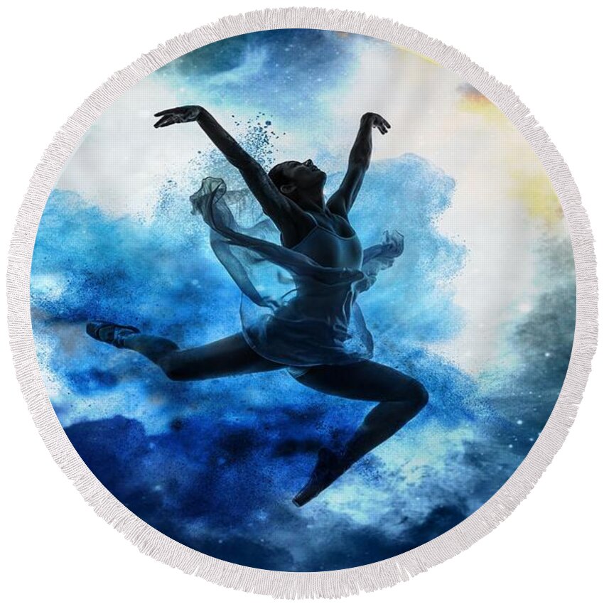 Dancer Round Beach Towel featuring the digital art Sky Dancer 1 by Lilia D